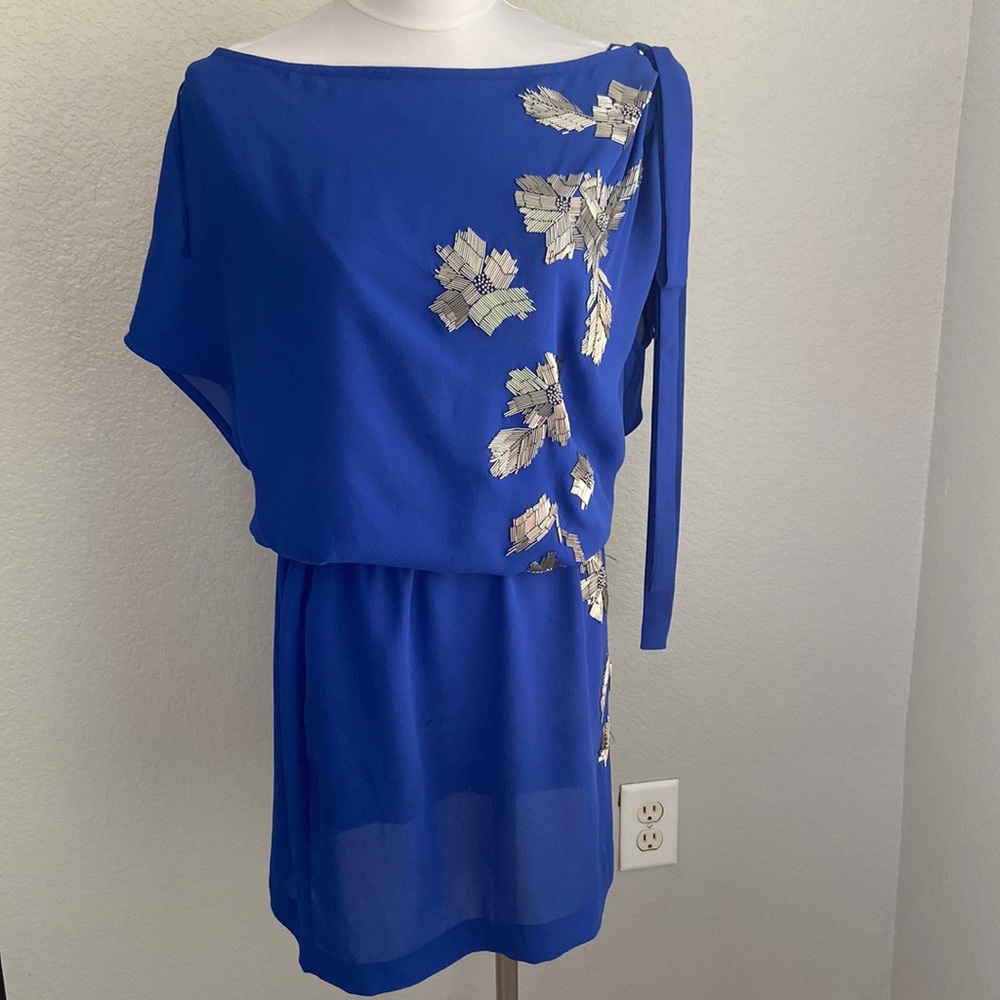 Robert Rodriguez boat neck mini dress in blue
